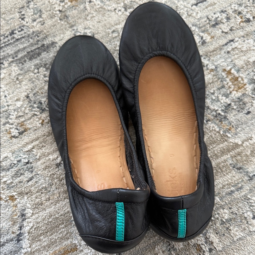 Tieks Black Leather Women's Flats with Teal Accent
